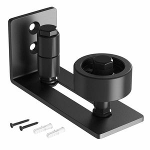 8 Setup Options Black Barn Door <b>Floor</b> Guide Wall-Mounted Adjustable Stay <b>Roller</b> Flush Design Curtain Poles Tracks Accessories - Product Image 1