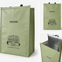 Sac isotherme personnalisé en PP non tissé vert sauge avec logo, réutilisable pour courses, doublure en feuille d'aluminium, fermeture Velcro