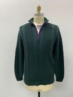 Pull en maille torsadée à manches longues pour homme, 100 % coton BCI, avec fermeture éclair 1/4 ou demi-fermeture éclair, certifié BSCI/WRAP