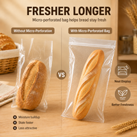 Sacs à pain en BOPP transparents micro-perforés imprimés sur mesure avec fermeture autocollante pour l'emballage automatique des boulangeries