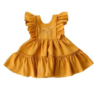 Vestiti per Bambina Ispirati al Retrò, Abito Principessa Ricamato con Gilet, Cotone e Lino, Maniche a Sbuffo, Gonna Plissettata - Product Image 1