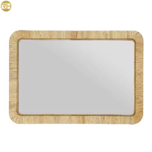 <span class=keywords><strong>Miroir</strong></span> mural en rotin naturel avec cadre rectangulaire arrondi pour la décoration bohème de la salle de bain, de la chambre à coucher et de la maison - Product Image 1