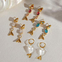 Boucles d'oreilles pendantes anti-allergie en acier inoxydable avec breloque poisson style bohème pour femme, bijoux de mode bohème