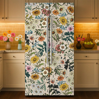 Autocollants rétro personnalisés en gros pour réfrigérateur, motif floral, vinyle brillant amovible, décoration de cuisine pour détaillants OEM