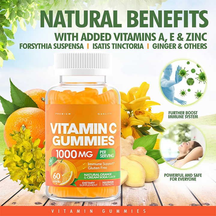 Wholesale Vitamin C Zinc & Herbal Extracts Immune & Collagen Support Multivitamin Gummies Gummy Candy Dosage Form
