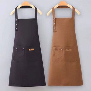 Custom Logo Printed Cotton Canvas <b>Bib</b> Chef Aprons Black Promotion Waterproof Polyester Pockets Kitchen Cooking Aprons - Product Image 1