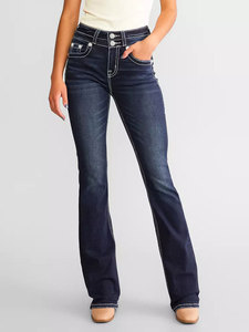 <span class=keywords><strong>Jeans</strong></span> da <span class=keywords><strong>Donna</strong></span> Retrò Stile Western Aderenti Leggermente Svasati con Ricamo Testa di Toro Pantaloni Casual Elasticizzati per Estate e Inverno - Product Image 6