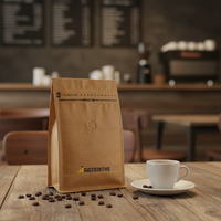 Sachet en papier kraft de qualité alimentaire à fond plat avec pochette zippée pour emballage de grains de café 340g, sachet de café torréfié à la main