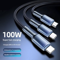 Câble de données tressé à charge rapide 3-en-1 avec connecteurs Micro USB et Type-C pour appareils iPhone et Android, câbles flexibles pour téléphones mobiles