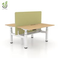 IULTRA blanc stratifié en forme de L électrique double moteur bureau réglable courbe ergonomique chemin de câbles Design moderne pour multi-tâches