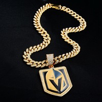 Chaîne cubaine plaquée argent et or de luxe personnalisée pour hommes Vegas Golden Knights entièrement sertie de cristaux Pendentif de tournoi de lacrosse