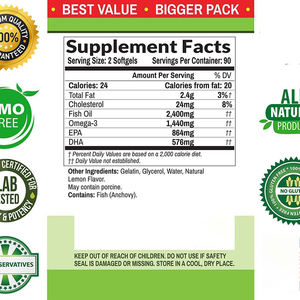 Epa Dha <span class=keywords><strong>Omega</strong></span> <span class=keywords><strong>3</strong></span> Visolie Softgel <span class=keywords><strong>Capsules</strong></span> Groothandelsprijs Hart-En Hersengezondheidsondersteuning Voor Volwassenen - Product Image 4