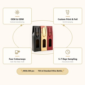 Bolsa de Regalo de Papel para <span class=keywords><strong>Vino</strong></span> de una Sola Botella con Logotipo Personalizado, Ventana y Asa de Cuerda para Envasado de 750 ml, Fabricante Mayorista - Product Image 5