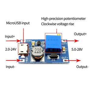 Módulo de Potencia Ajustable MT3608 2A DC-DC, Placa Elevadora de Voltaje con Entrada de Voltaje Amplio de 2-24V a 5-9-12-28V - Product Image 4
