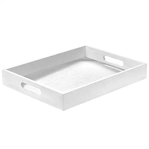 Bandeja de servicio Rectangular de madera decorativa para el hogar con asa Bandeja de tocador otomana Letrero de pared Caja hecha a mano