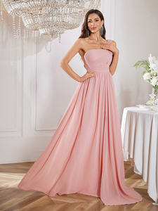 الموضة قبالة الكتف حزام واحد مكشكش الخصر أنيقة شيفون ماكسي تقسيم الفخذ عارية الظهر فستان وصيفة الشرف مع ارتفاع الخصر - Product Image 5