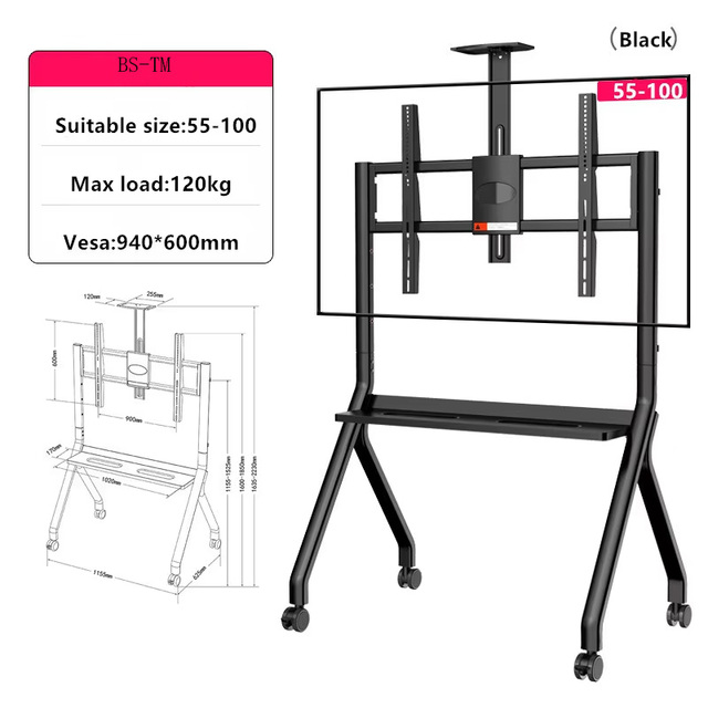 OEM Brand Mobile TV Cart 55-100 Inch Made in China BS-TM 940*600mm Steel Swivel Mount 400x400 VESA