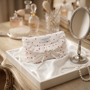 Bolsa <span class=keywords><strong>de</strong></span> Regalo con Cordón y Volantes, con Estampado <span class=keywords><strong>de</strong></span> Corazón en Algodón Blanco, con Logotipo Personalizado, para Joyería, Cosméticos, Bodas, OEM - Product Image 6