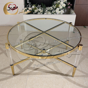 Table basse ronde en acrylique transparent de conception contemporaine avec cadre doré luxueux, romantique et élégant pour le salon - Product Image 2