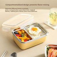 Boîte à lunch à double compartiment en acier inoxydable 304 de qualité alimentaire, hermétique et compatible micro-ondes, capacité 500-800 ml pour les employés de bureau