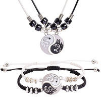 Go Party Populaire Ami Couple 2 Pcs/set Yin Yang Taichi Pendentif Collier Fait Main Tissé Alliage Goutte D'huile Dragon Bracelet Collier