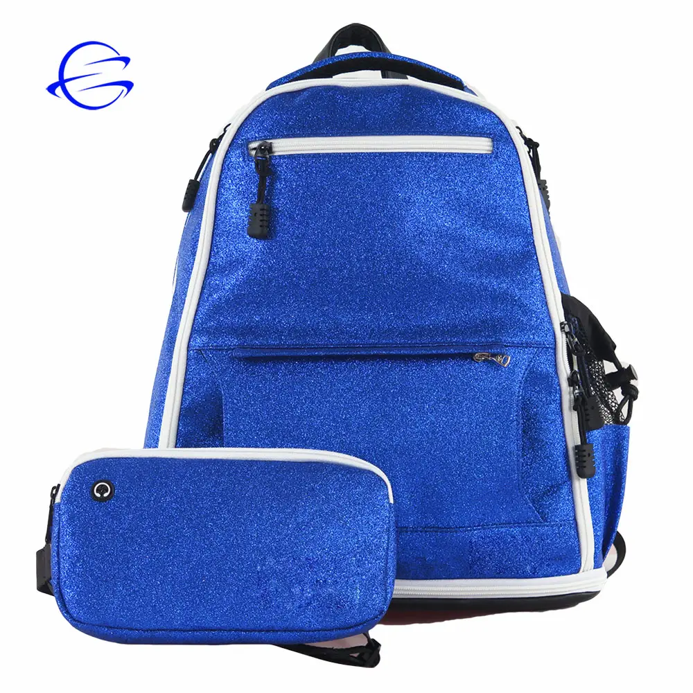 Blue Glitter School Backpack Girls with Attached Bum Bag