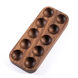 Support à œufs en bois 10 emplacements, plateau rayé bicolore, pour petit-déjeuner d'hôtel de luxe, personnalisable OEM, Vietnam - Product Image 1