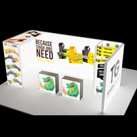Stand d'exposition personnalisé en forme de U avec éclairage LED intégré, présentoir portable pour salon professionnel avec éclairage de plafond supérieur et cube graphique