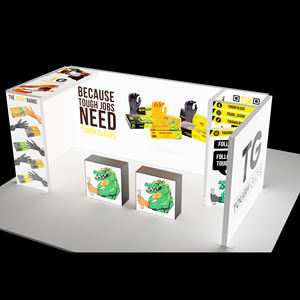 บูธแสดงสินค้ารูปตัวยูแบบกำหนดเองพร้อมกล่องไฟ SEG จอแสดงผลแบบพกพาสำหรับงานแสดงสินค้าพร้อมไฟเพดานด้านบนและกราฟิกทรงลูกบาศก์ - Product Image 1