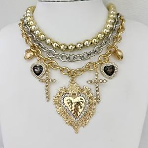 Collana alla Moda con <span class=keywords><strong>Cuore</strong></span> di Diamante e Croce, Catena in Oro e Argento, Collana Multi-<span class=keywords><strong>Cuore</strong></span> Cool, Gioielli all'Ingrosso - Product Image 4