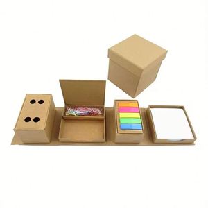 2026 Custom Eco-friendly Kraft Paper Desk Organizer Modular <b>Clipboard</b> Stationery Storage Box Set with Sticky Notes Pen Holder - Product Image 3