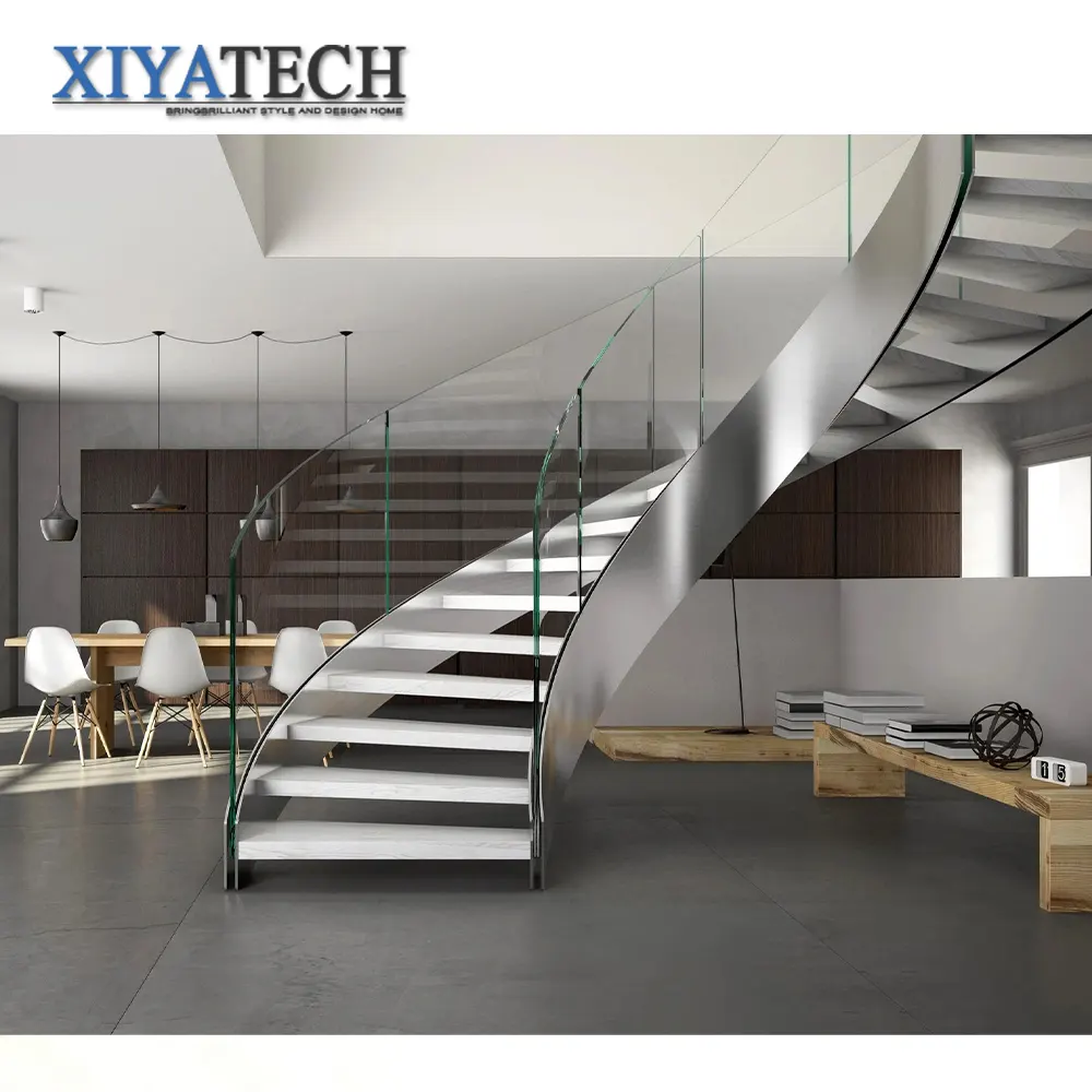 Prefabrik modern lüks kapalı metal merdiven özelleştirilmiş stringer düz merdiven tasarımı