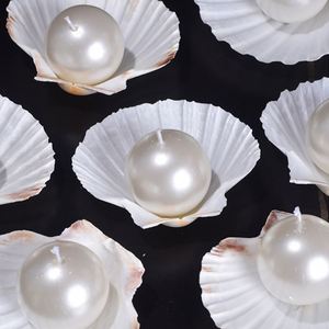 <b>Pearl</b> Ball Candle in Scallop Shell Holder Handmade Art Candle for Home Decoration - Product Image 1
