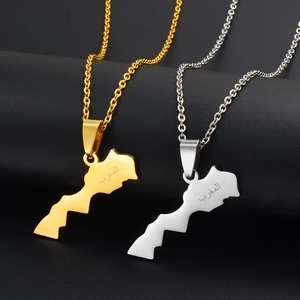 Collane con ciondolo mappa del <span class=keywords><strong>marocco</strong></span> per donna uomo, gioielli etnici in acciaio inossidabile Le Royaume du Maroc - Product Image 5