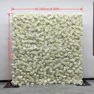 Muro de Flores Artificiales al por Mayor, 8 pies x 8 pies, Blanco, Enrollable, Fondo de Pared de Rosas de Seda para Decoración de Bodas - Product Image 3