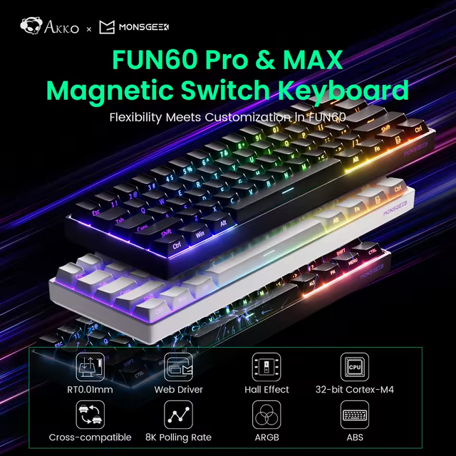 MonsGeek FUN60 Pro HE Keyboard Switch 60% Gaming Keyboard RT 0.01mm 8K Polling Rate Magnetic Switch Keyboard