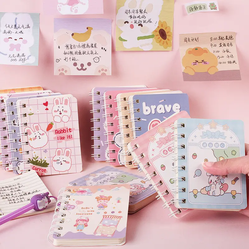 Free samples China 2024 New school office stationery Various cartoon animals Printed small spiral coiled spiral notebook lined