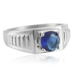 yunnique <b>Titanium</b> Steel <b>Ring</b> With Blue Gemstone Prong Setting Women's Fashion Jewelry Gift Geometric Design - Product Image 4