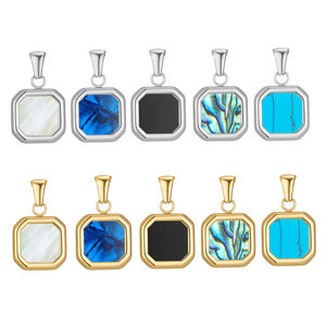 Pendentif en acier inoxydable taillé en octogone avec incrustation de turquoise 16 mm pour collier, composants de bijoux - Product Image 1