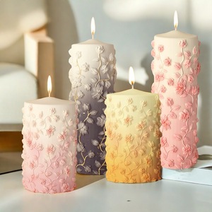 Floral Vine Relief <b>Candle</b> <b>Mold</b> Pillar Shape For Wedding Home Decoration DIY <b>Candle</b> Making Kit Transparent White - Product Image 1