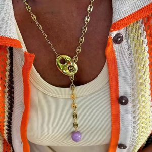 Collar con Colgante de Diseño de Nariz de Cerdo, Chapado en Oro de 18k y Plata, Cadena de Eslabones, Conjunto de Joyería para Mujer - Product Image 1