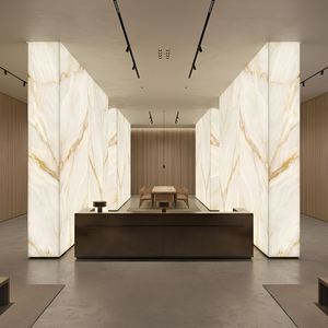 Dalle d'<span class=keywords><strong>onyx</strong></span> blanc translucide rétroéclairée |   <span class=keywords><strong>Pierre</strong></span> d'<span class=keywords><strong>onyx</strong></span> polie sur mesure pour panneau mural de luxe, plateau de table, meuble-lavabo de salle de bain - Product Image 1