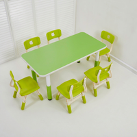 Table et chaises rectangulaires modernes en plastique réglables en hauteur pour enfants, avec caractéristiques de sécurité, pour l'école et l'extérieur