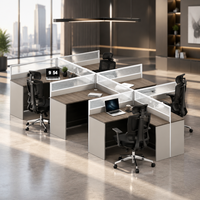 Poste de travail de bureau pour 6 personnes avec cloison et chaise de bureau ergonomique à dossier haut en maille – Ensemble de travail commercial pour personnel