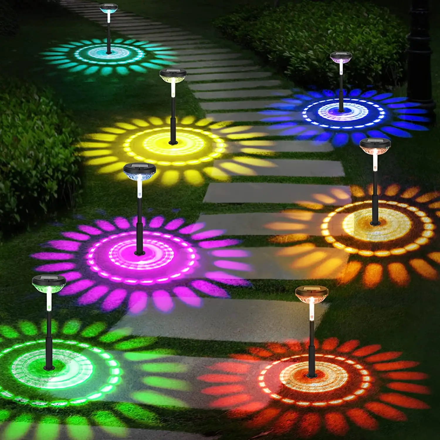 Amazon Best Seller Outdoor Landscape RGB Color Changing Waterproof Ground Plug Lamp LED Solar Garden Lawn Lights Pathway