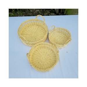 Natural Rattan Storage <b>Baskets</b> Set of 3 Handwoven <b>Rectangular</b> with Handles Multi-Purpose Rustic Design for Neatening - Product Image 3