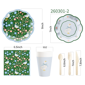 Décoration de fête du thé DAMAI, assiette florale verte avec des oies blanches, ensemble de vaisselle jetable, serviettes en papier, gobelets, assiettes - Product Image 6