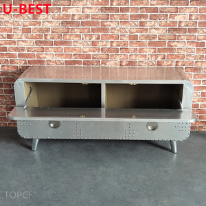 Table de chevet mobile en aluminium poli Aviator à 2 tiroirs – Meuble de chevet, table d'appoint, table de nuit - Product Image 5