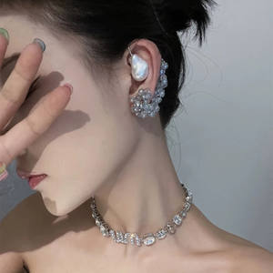 Nuevo diseño de alta calidad sin perforación pendientes puños elegante cristal grande imitación barroco perla brazalete pendientes con Clip - Product Image 6