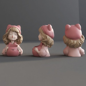 Nouveau dessin animé résine fille Sculpture porte-<span class=keywords><strong>crayon</strong></span> ornements maquillage brosse rouge à lèvres stockage seau chambre d'enfants accessoires pour la maison - Product Image 6